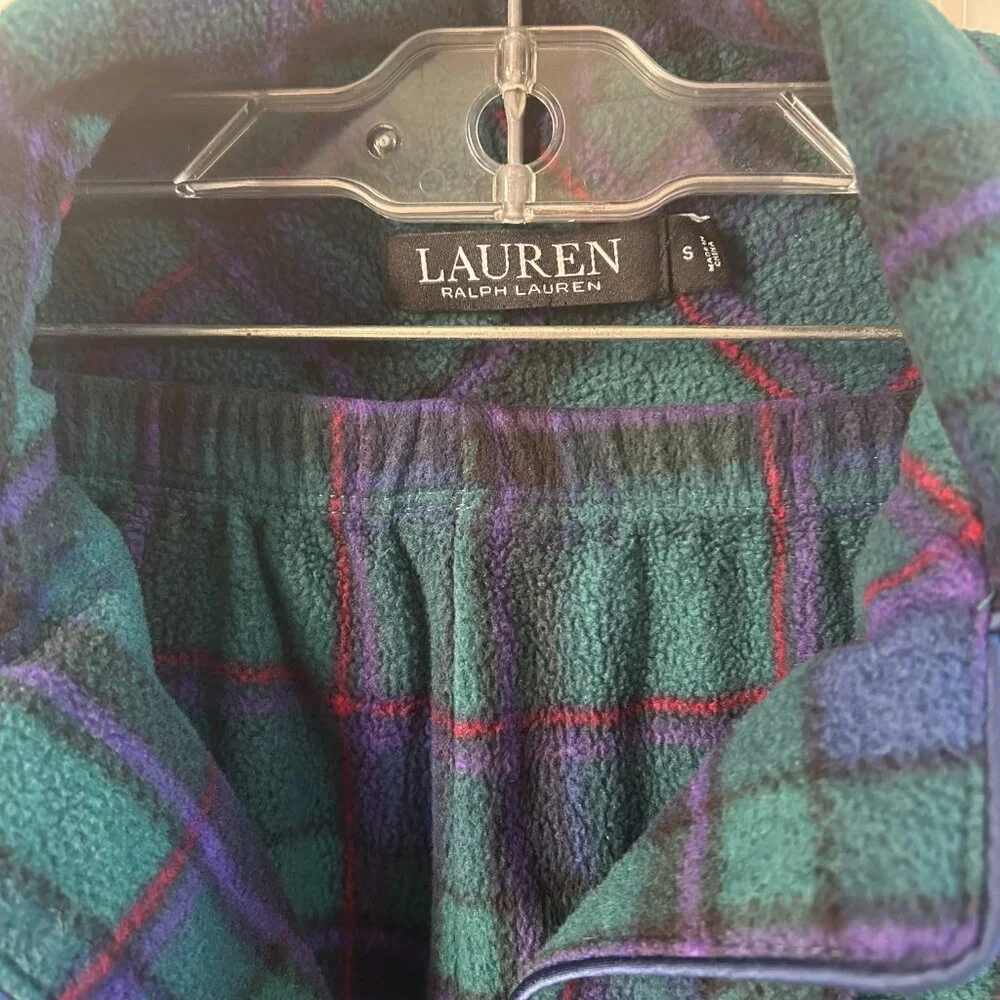 Lauren Ralph Lauren Green Plaid Flannel Pajama Set Embroidered Crest S Lounge